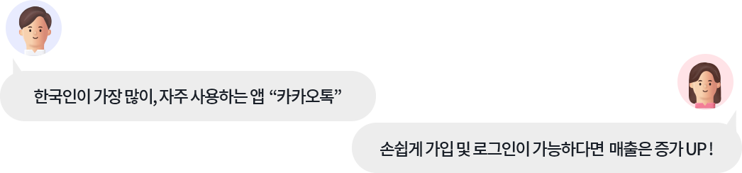 한국인이 가장 많이, 자주 사용하는 앱 '카카오톡', 손쉽게 가입 및 로그인이 가능하다면 매출은 증가 UP!